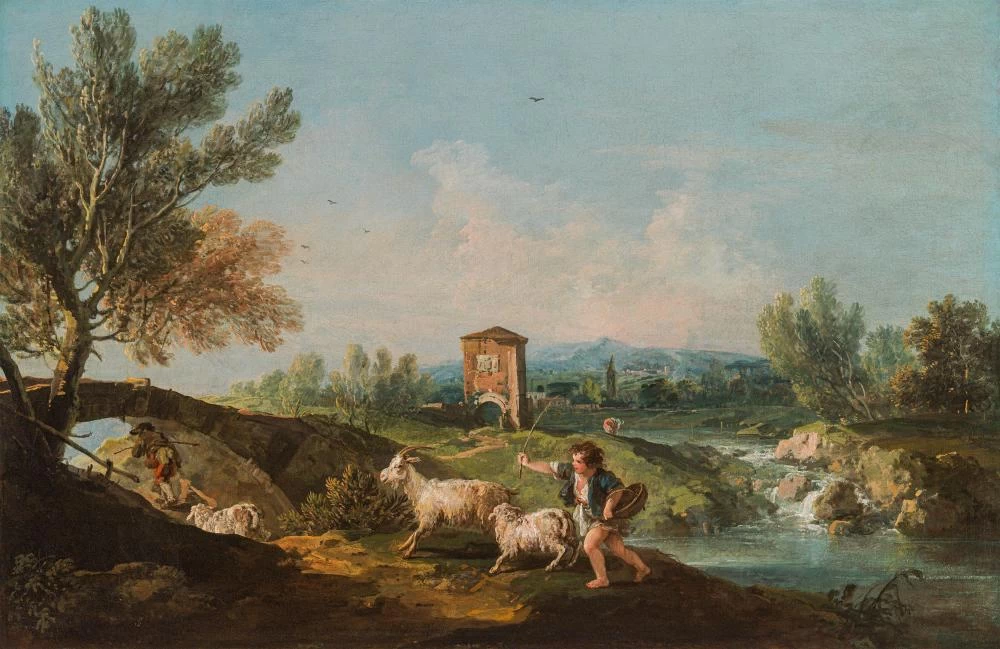 Paesaggio con pastorello e il suo gregge - attribuito